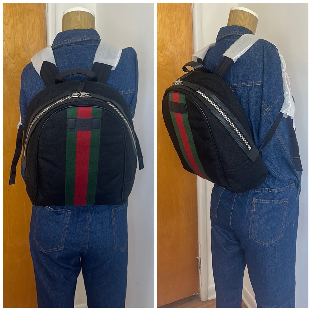 GUCCI Black Canvas Web Zip Techno Backpack